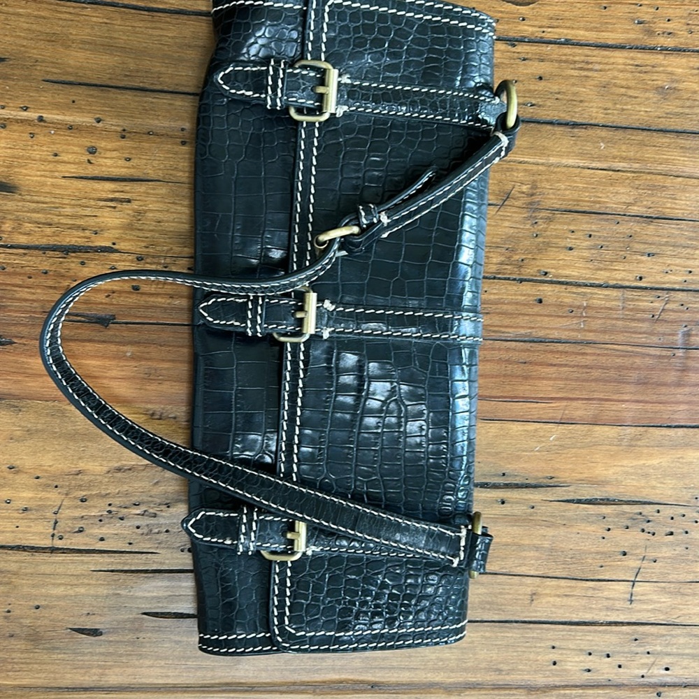 Nicole miller collection black snake embossed black and brass